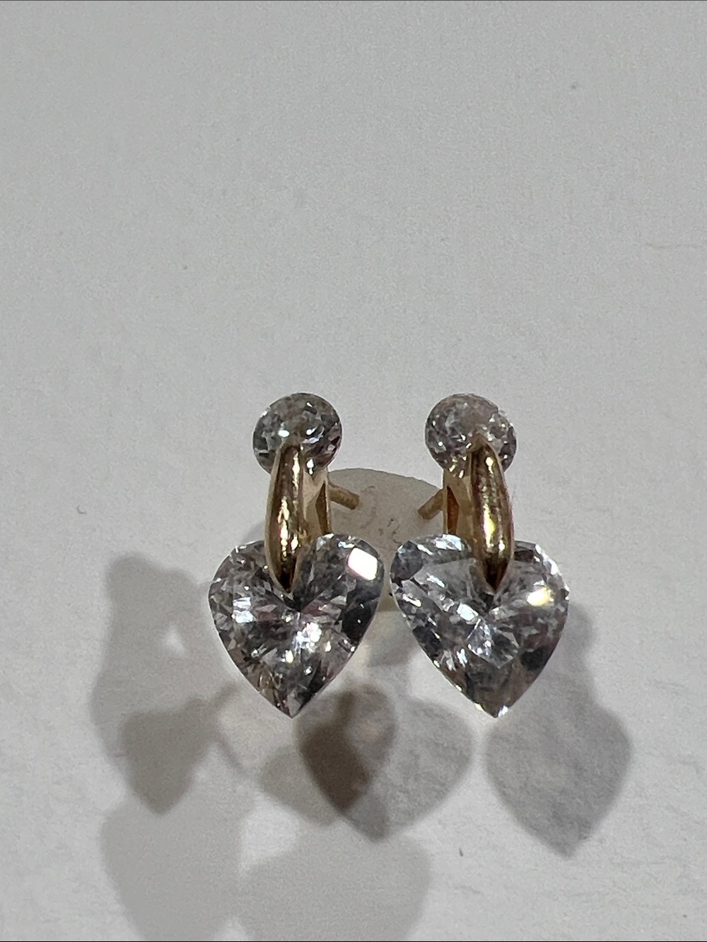 14k Gold Heart Drop CZ Stud Earrings